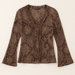 APT.9 Brown Floral Sheer Crinkle Blouse XL Ruffle Forest Fairy Grunge Goblincore